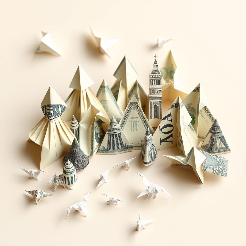 Origami World Folded from Crisp Dollar Bills