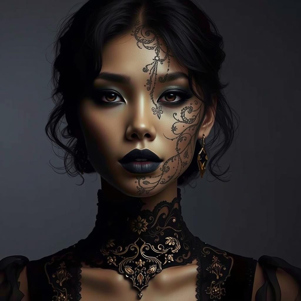 Woman with Gothic Black and Gold Embellishments