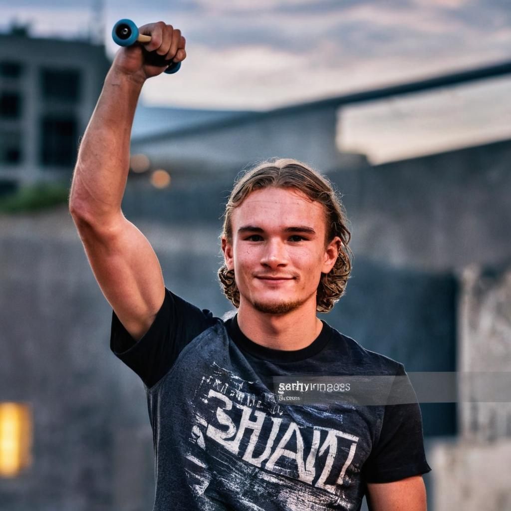 Muscular Skateboarder in Scott Pilgrim Aesthetic