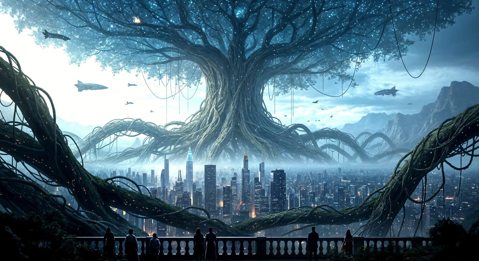 Colossal Tree Reclaims Futuristic City in Hyperrealistic Lan...