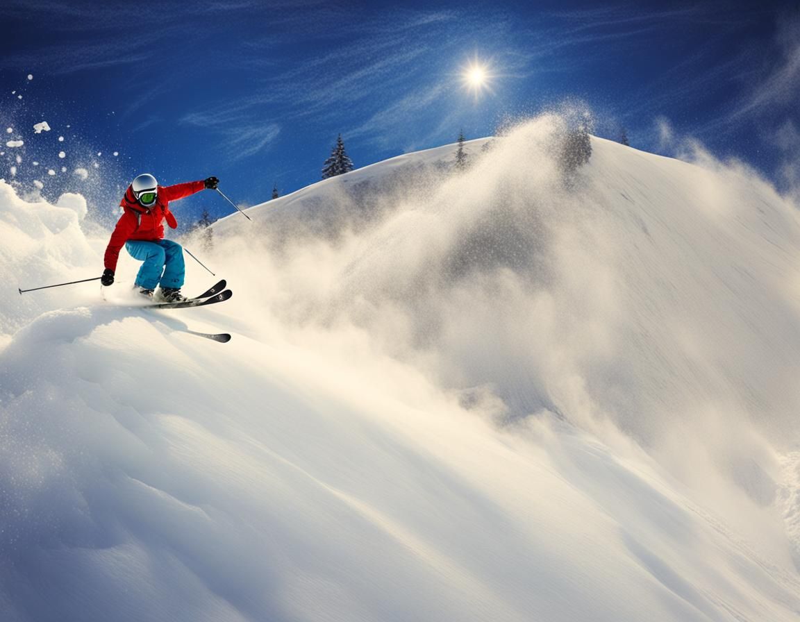 Skier in Motion: Abstract Expressionist Style