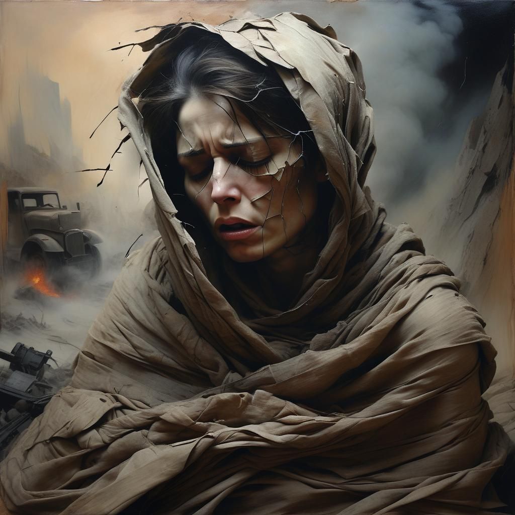 Figure in Anguish: Vintage Oil Painting