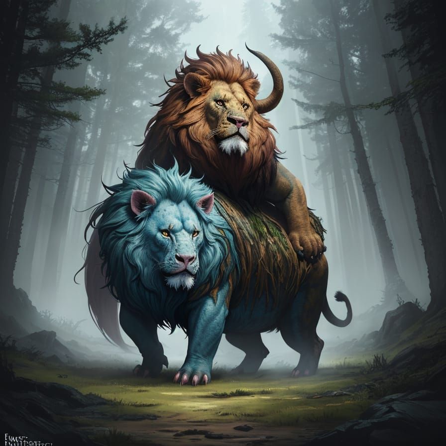 Fantasy Pig-Lion Hybrid in German Forest Concept Art