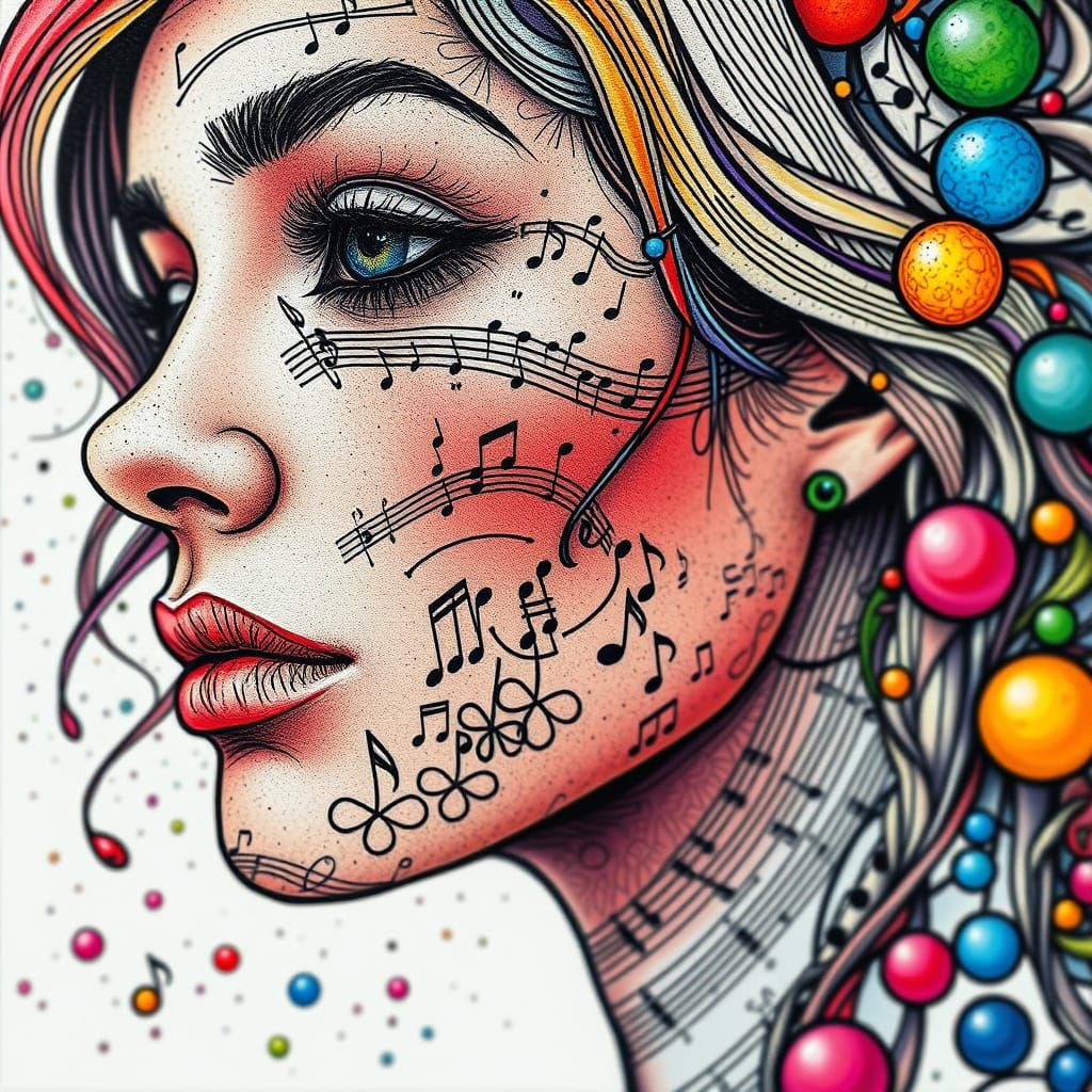 Musical Zentangle: Woman's Face in Infinite Instruments