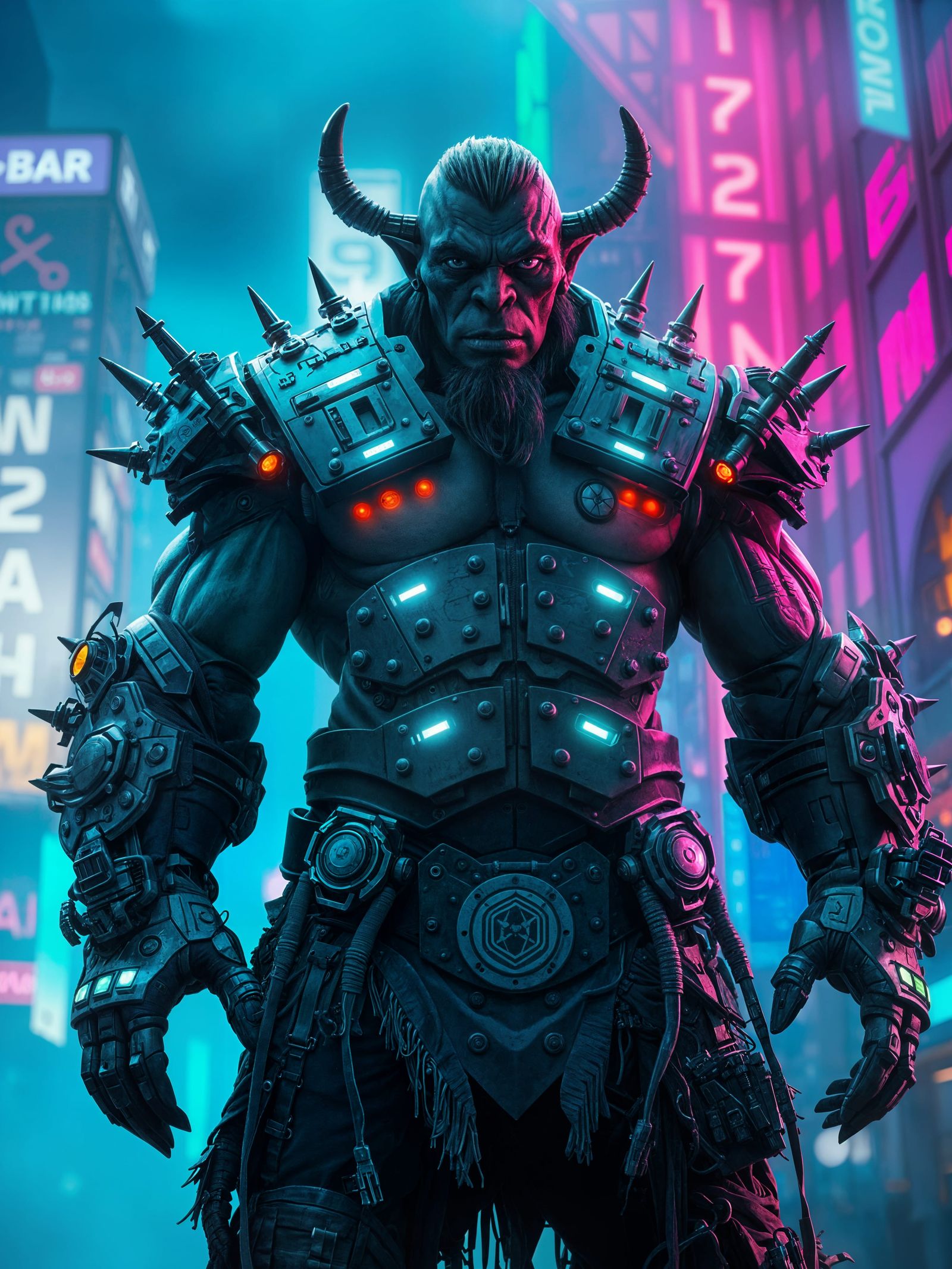 Cyberpunk Orc in Futuristic Landscape