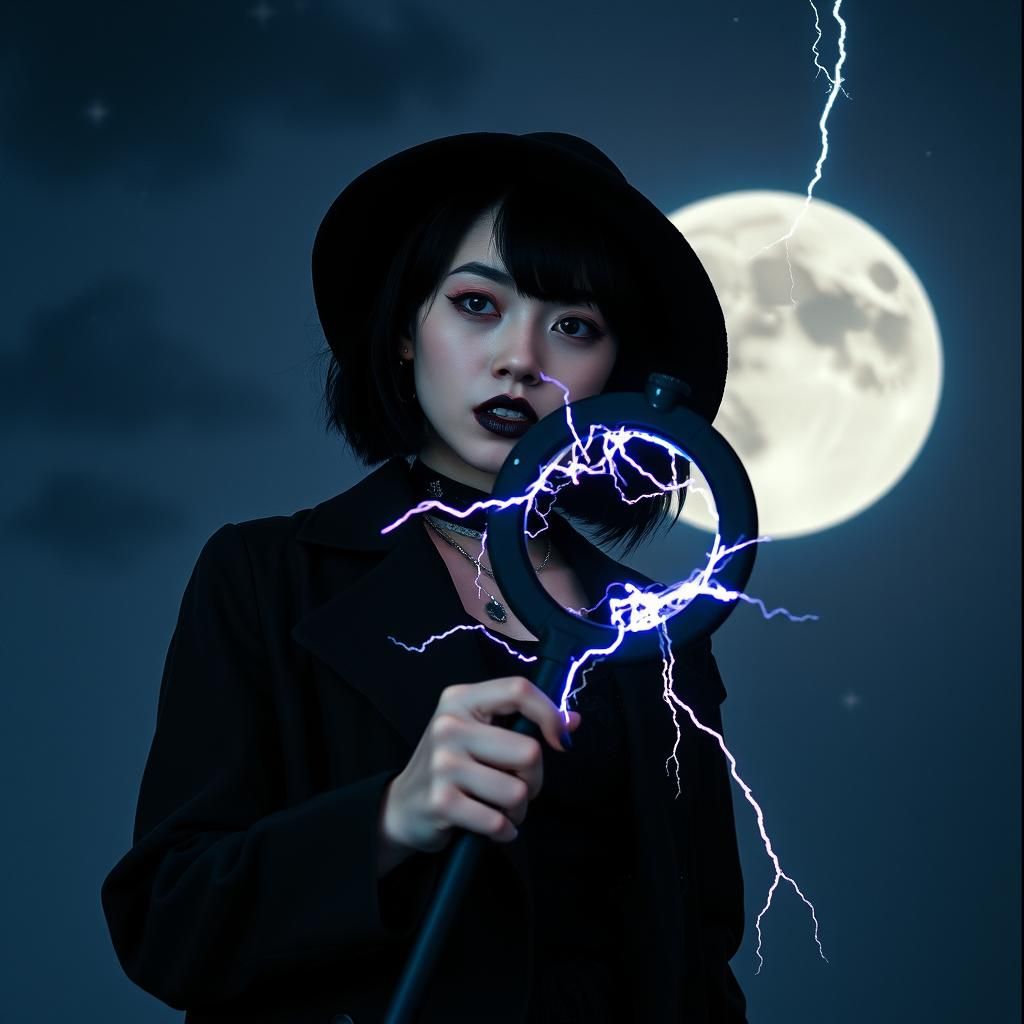 Japanese Gothic Punk Teen Witch with Lightning Staff
