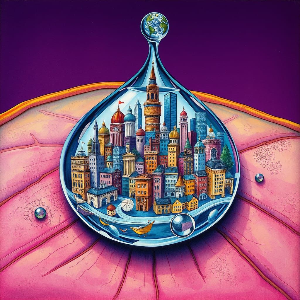 Surreal Cityscape in a Drop of Water