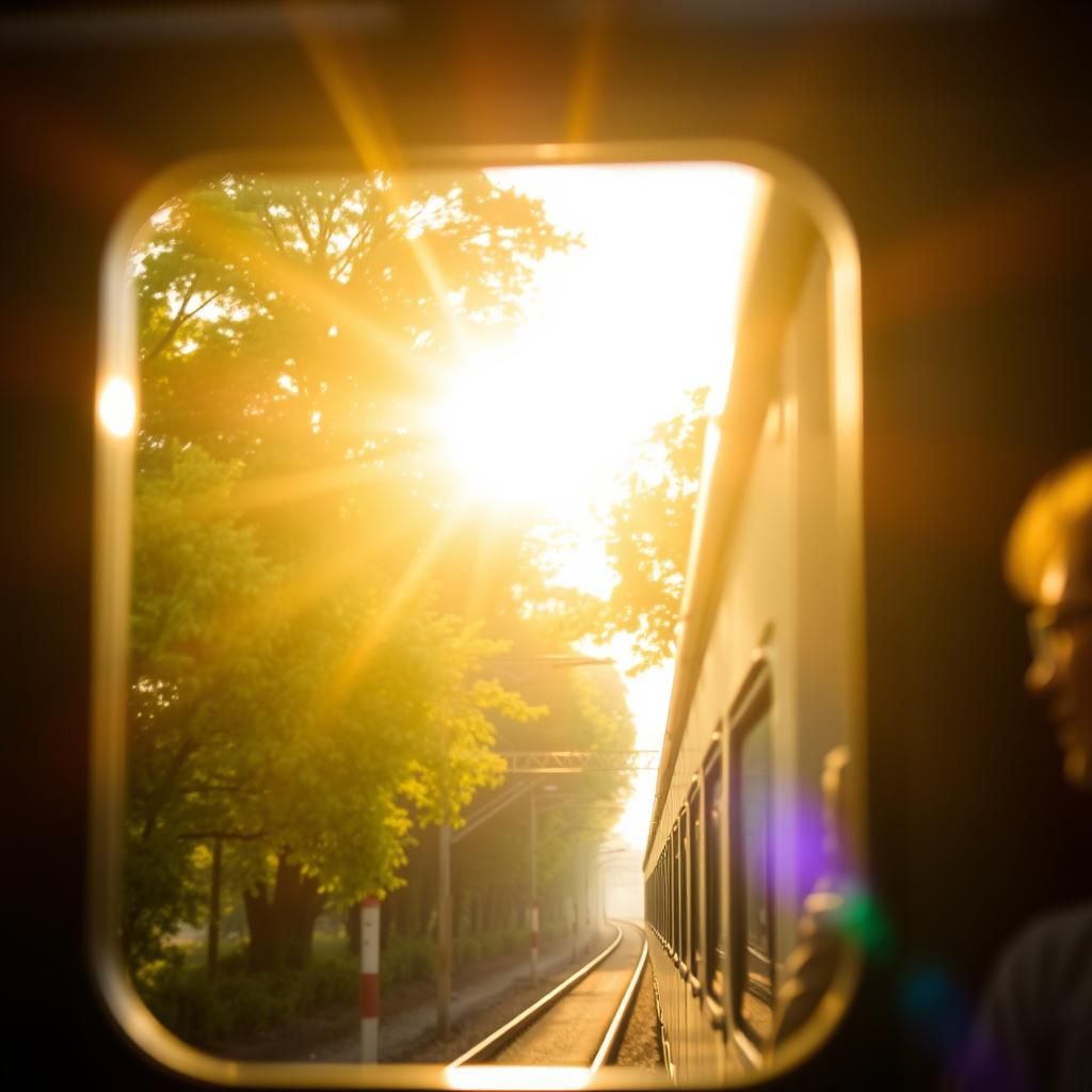 Sunlit Trees Through Train Window