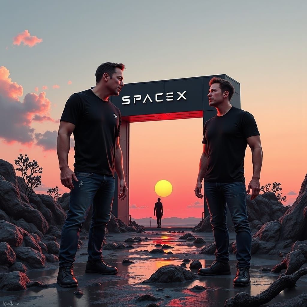 Elon Musk in Futuristic SpaceX Gate