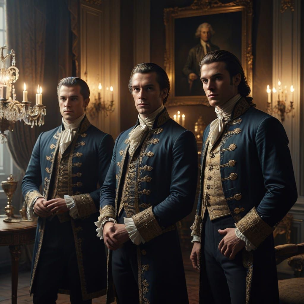 Four Eras of Men Posed in Georgian Drawing Room