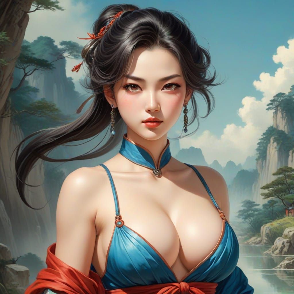 Two Women in Late Medieval Fantasy Style, Inspired by Shitao