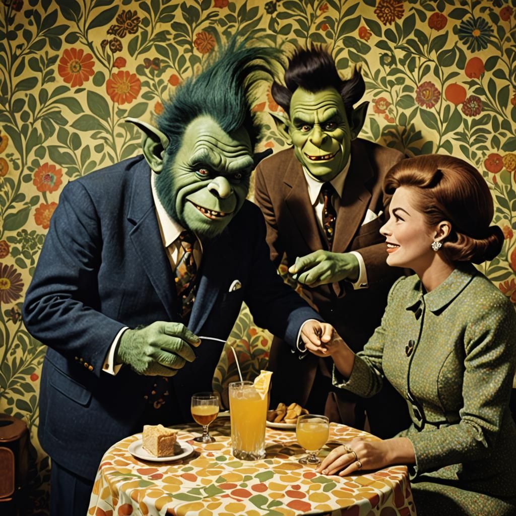 Surreal Cocktail Hour Debate in Vintage Style