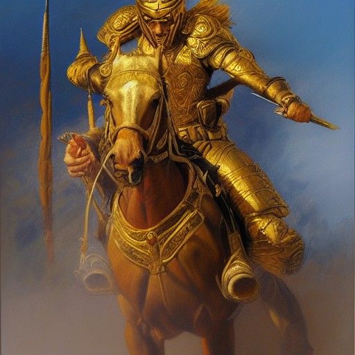 Golden Warrior in Oil Painting Style