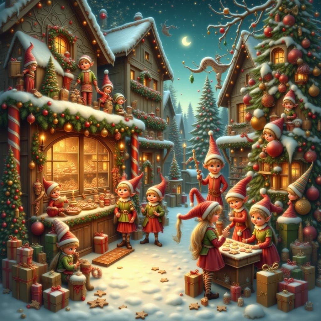 Christmas Cookie Shop Run by Elves in Storybook Style