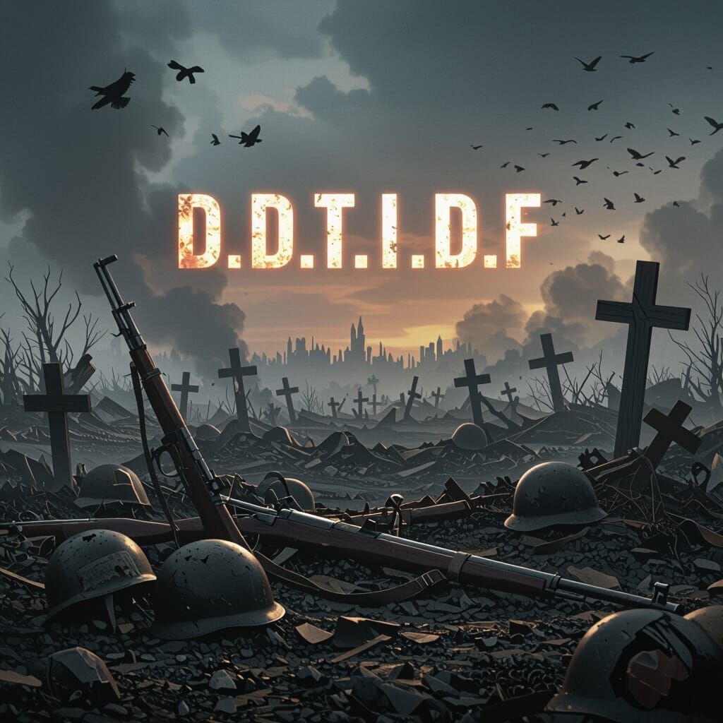 War-Torn Battlefield with Glowing Letters