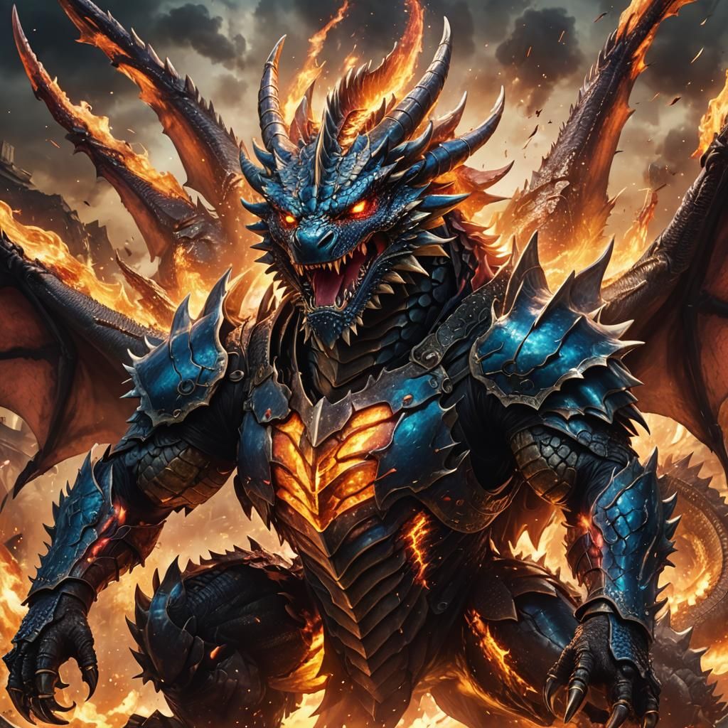 Armored Dragon Warrior in Anime Style