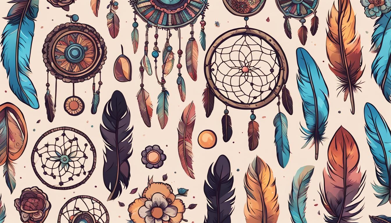 Bohemian Rhapsody Cartoon Sticker with Feathers and Florals