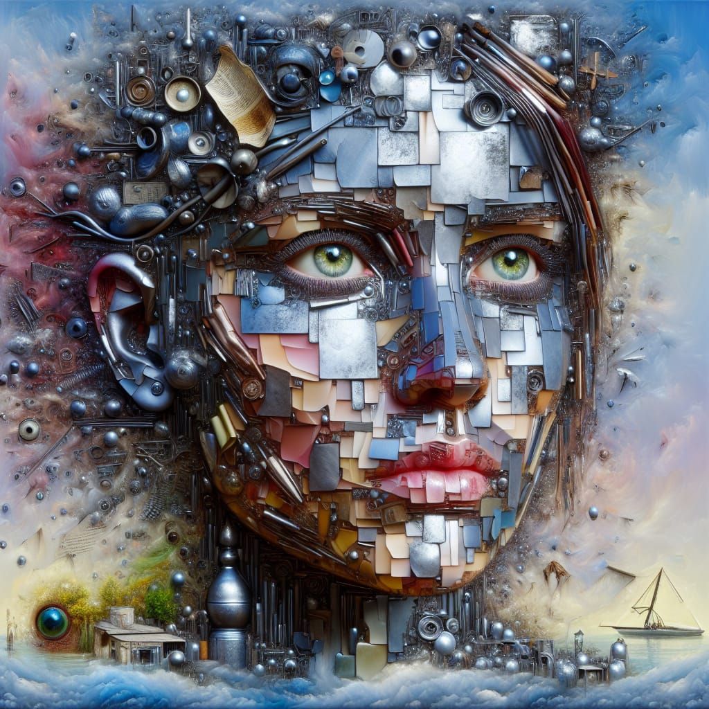 Shattered Glass Face with Emotional Eyes