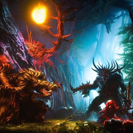 Skinwalker vs Wendigo Battle in Dark Forest