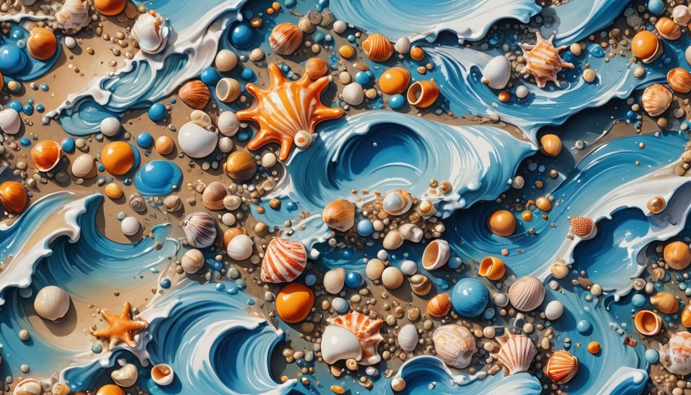 Calm Blue Wave at Sunrise: Graffiti Art