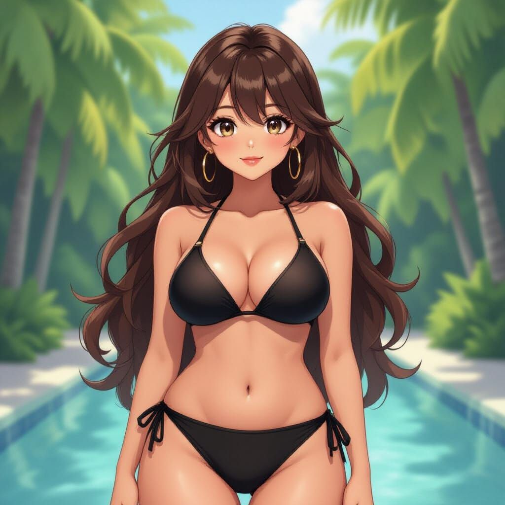 Anime Girl in Bikini: Stylized Digital Art