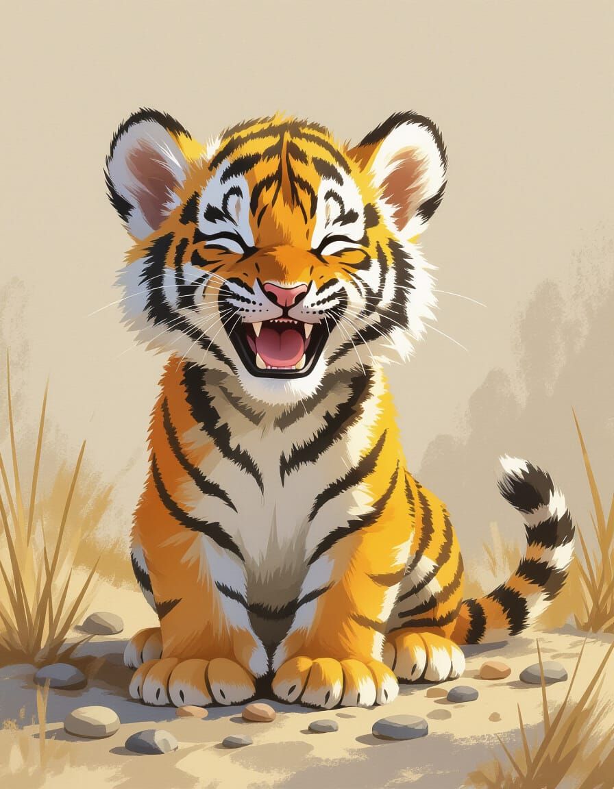Adorable Baby Tiger Cub in Watercolor Style