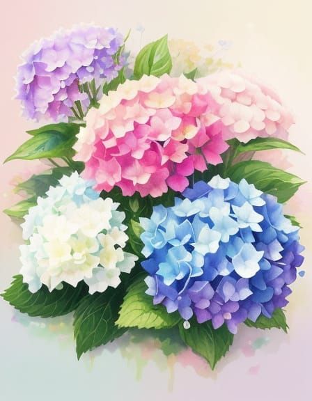 Blue Crystal Hydrangea Flowers in Watercolor Splash Art