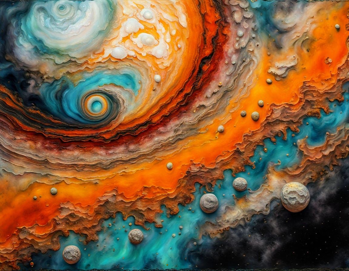 Encaustic Art: Swirling Jupiter in Abstract Cosmic Style