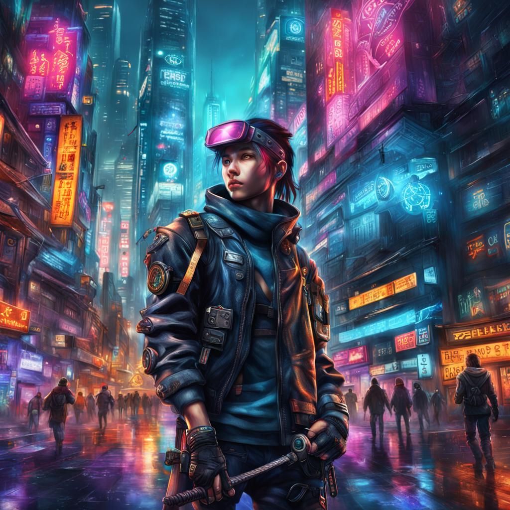 Cyberpunk Ninja in Futuristic Cityscape