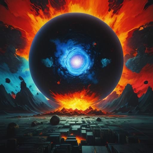 Earth Exploding in Surrealist Oil Painting Style