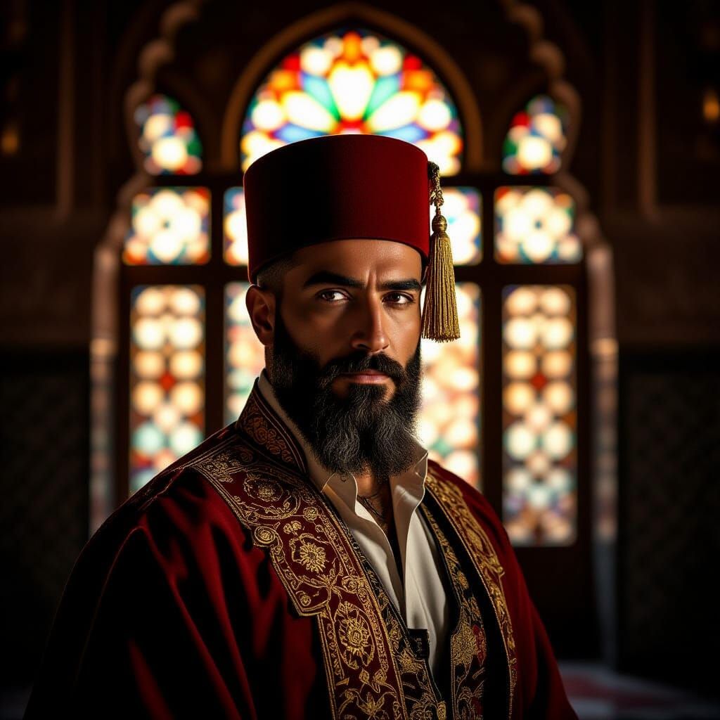 Moorish Mason in Red Fez, Dramatic Chiaroscuro Style