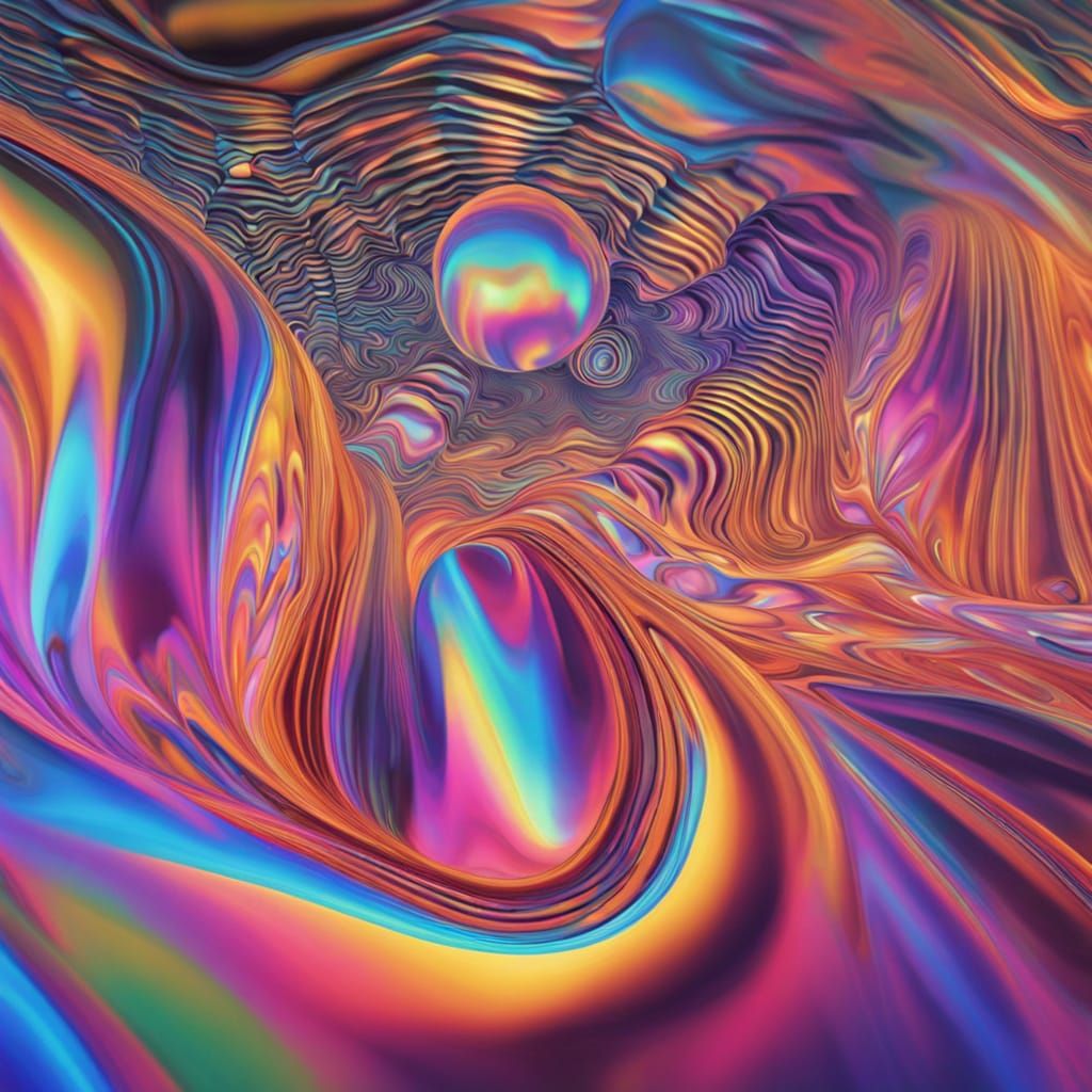 Surreal Optical Art Landscape with Floating Orbs