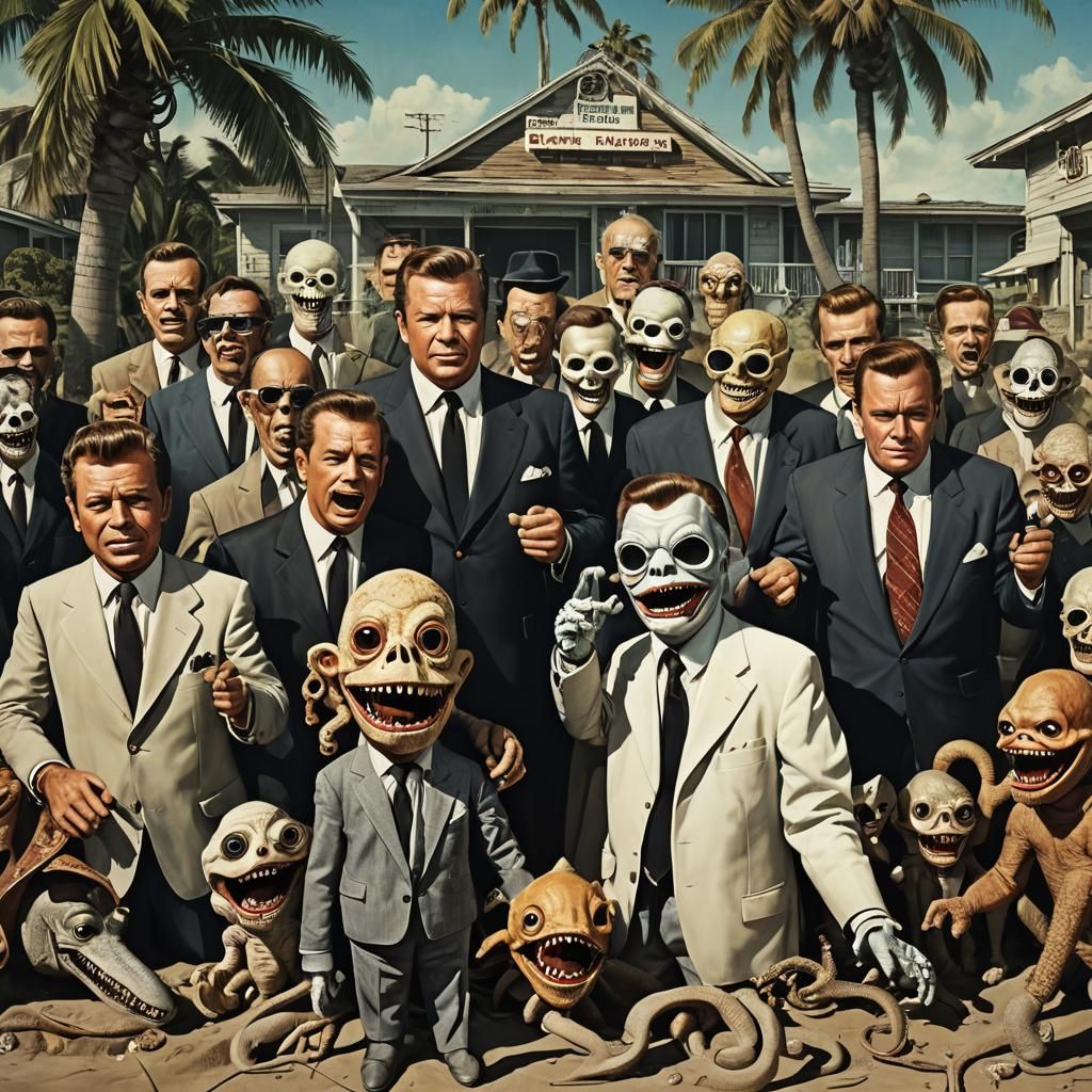 Surreal Black and White Collage with Mobsters and VR