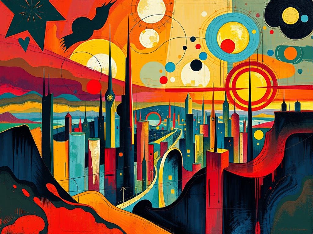 Vibrant Abstract Futuristic Cityscape in Kandinsky Style