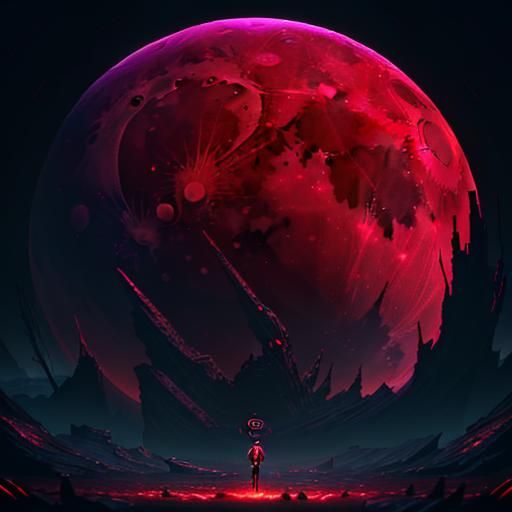Anime Blood Moon Wallpaper in Glitchcore Style