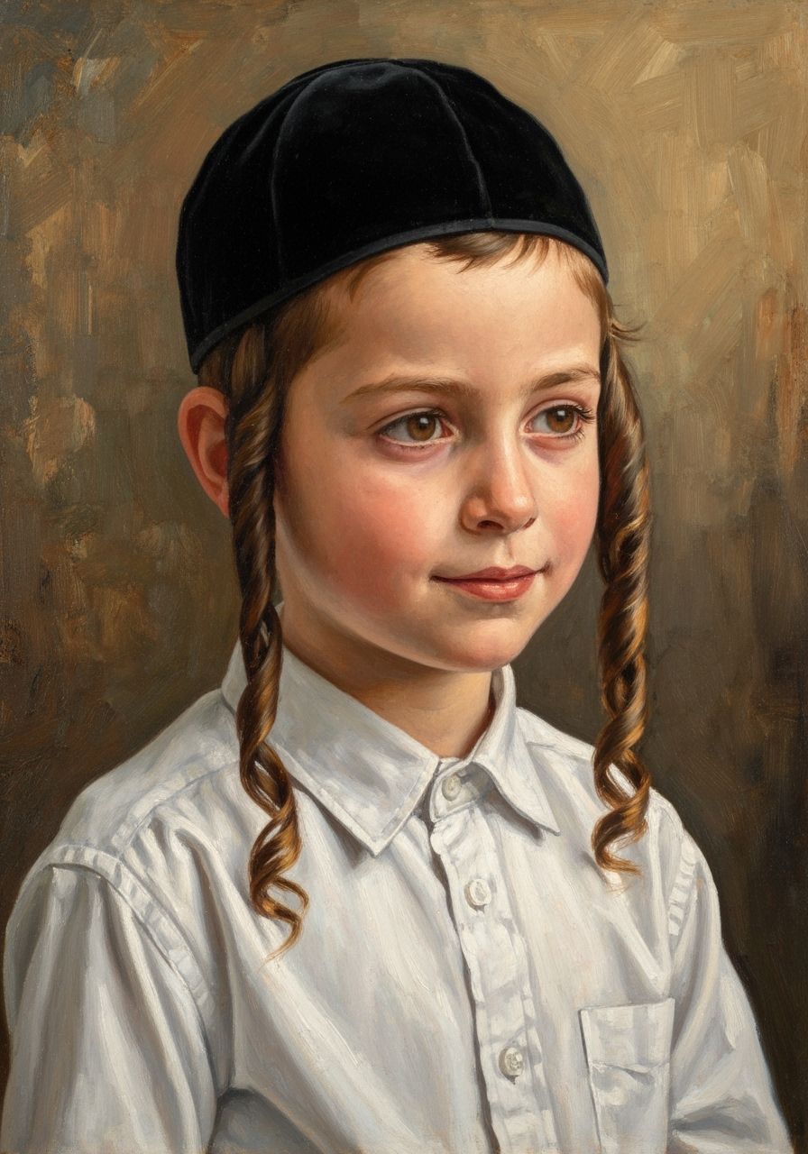 Hasidic Boy in Golden Hour Light, Dutch Masters Style