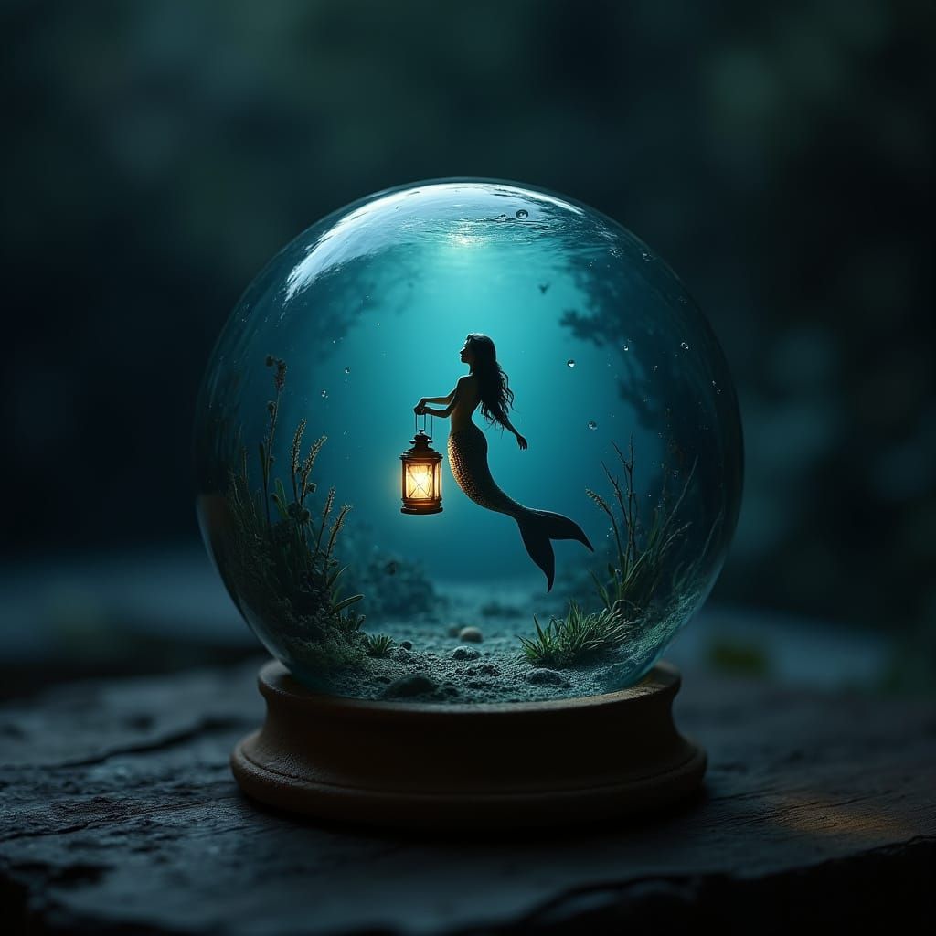 Mystical Mermaid in Glass Orb Scene