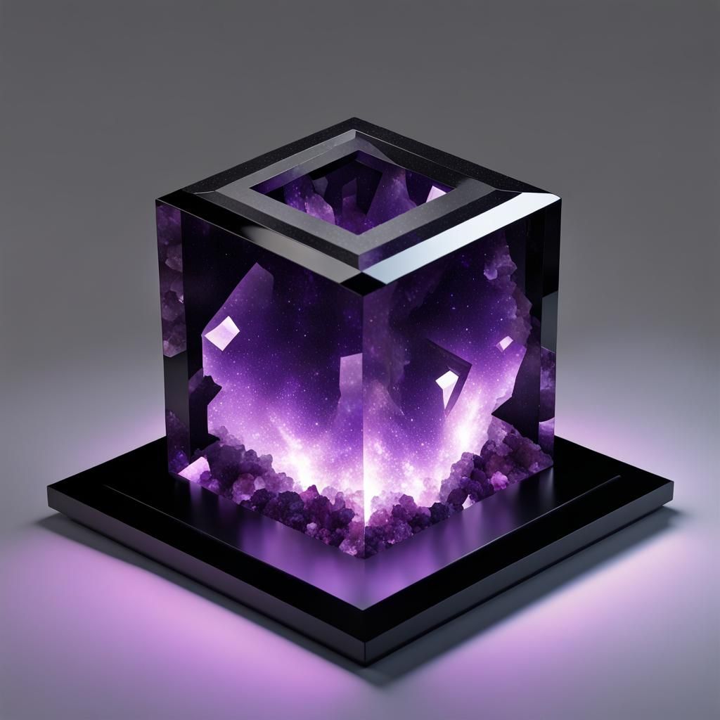 Amethyst Geode Cube on Obsidian Obelisk
