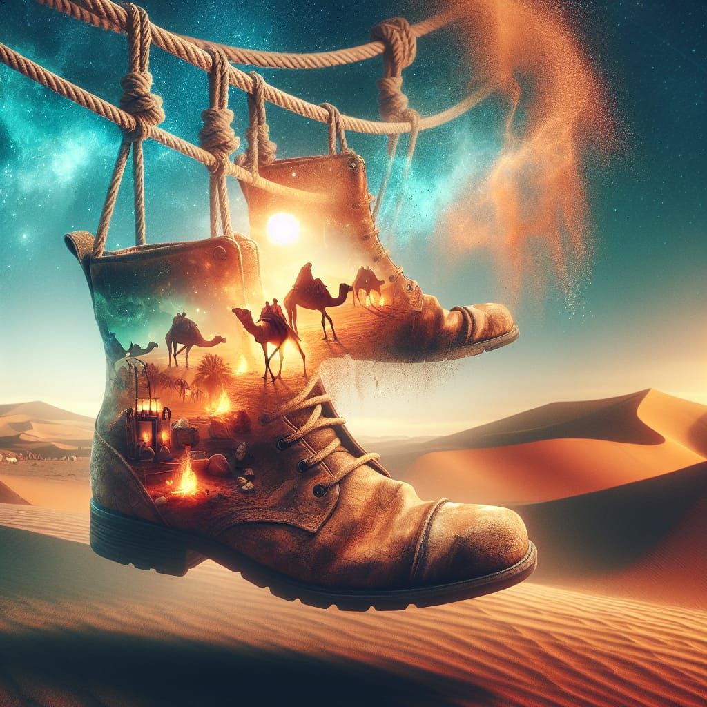3D Double Exposure: Desert Boots with Mirage Inside