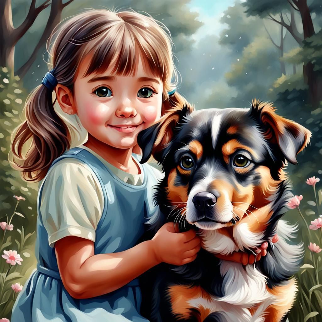 Girl and Dog: Realistic Fantasy Digital Painting