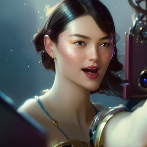 Laughing Girl Selfie: Hyperdetailed Art Nouveau Portrait