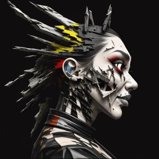 Fragmented Male Face in Digital Collage with Anaglyph Effect