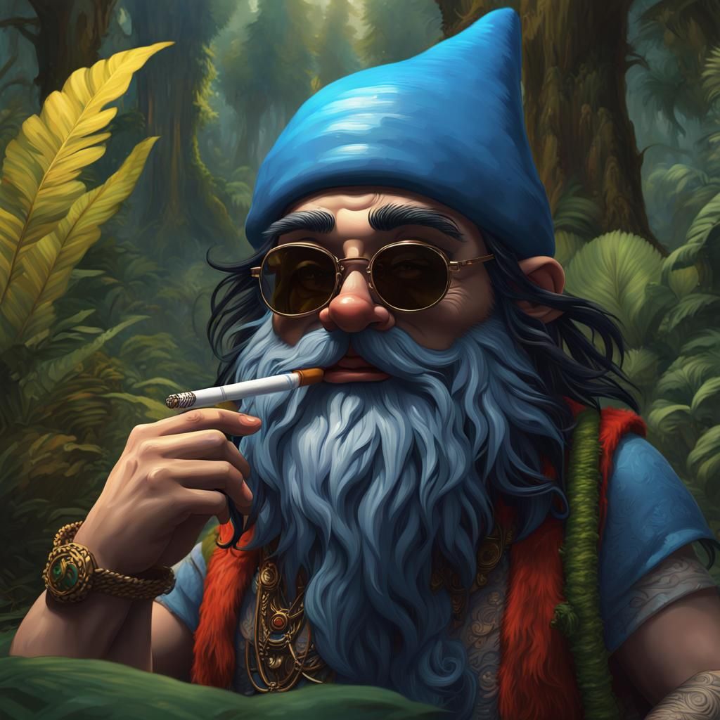 Rainbow Garden Gnome in Rainforest: Dark Fantasy Art
