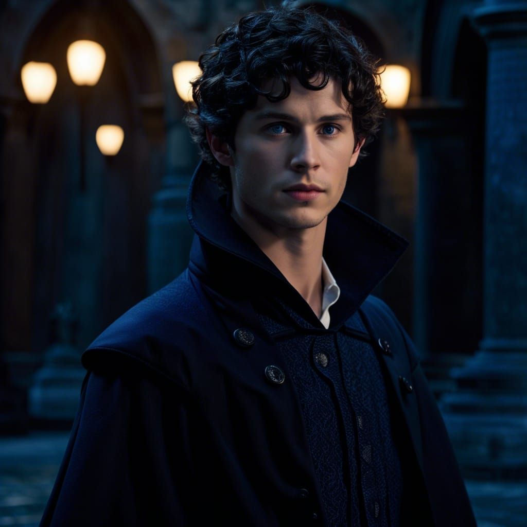 Teen Warlock Casting Magic in Dark Medieval City