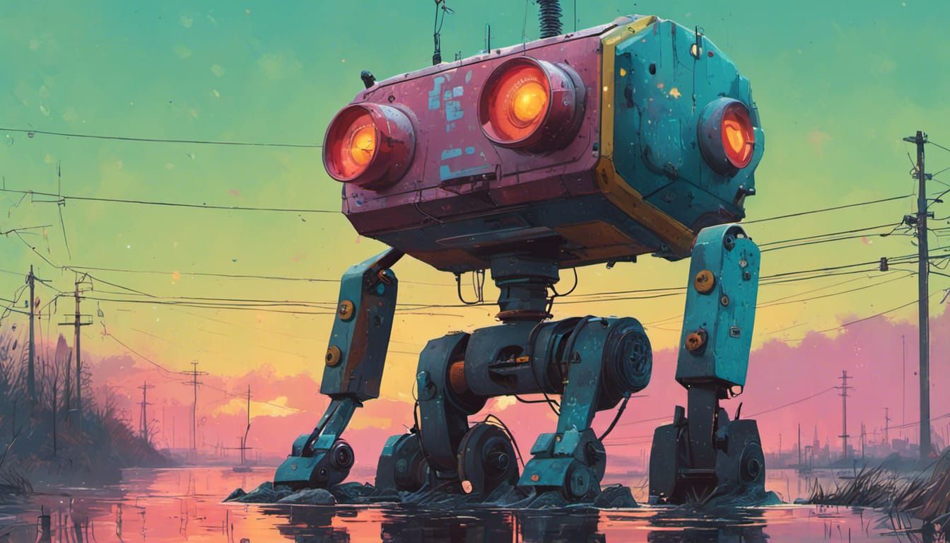 Hyperrealistic Robot in Colorful Sci-Fi Style