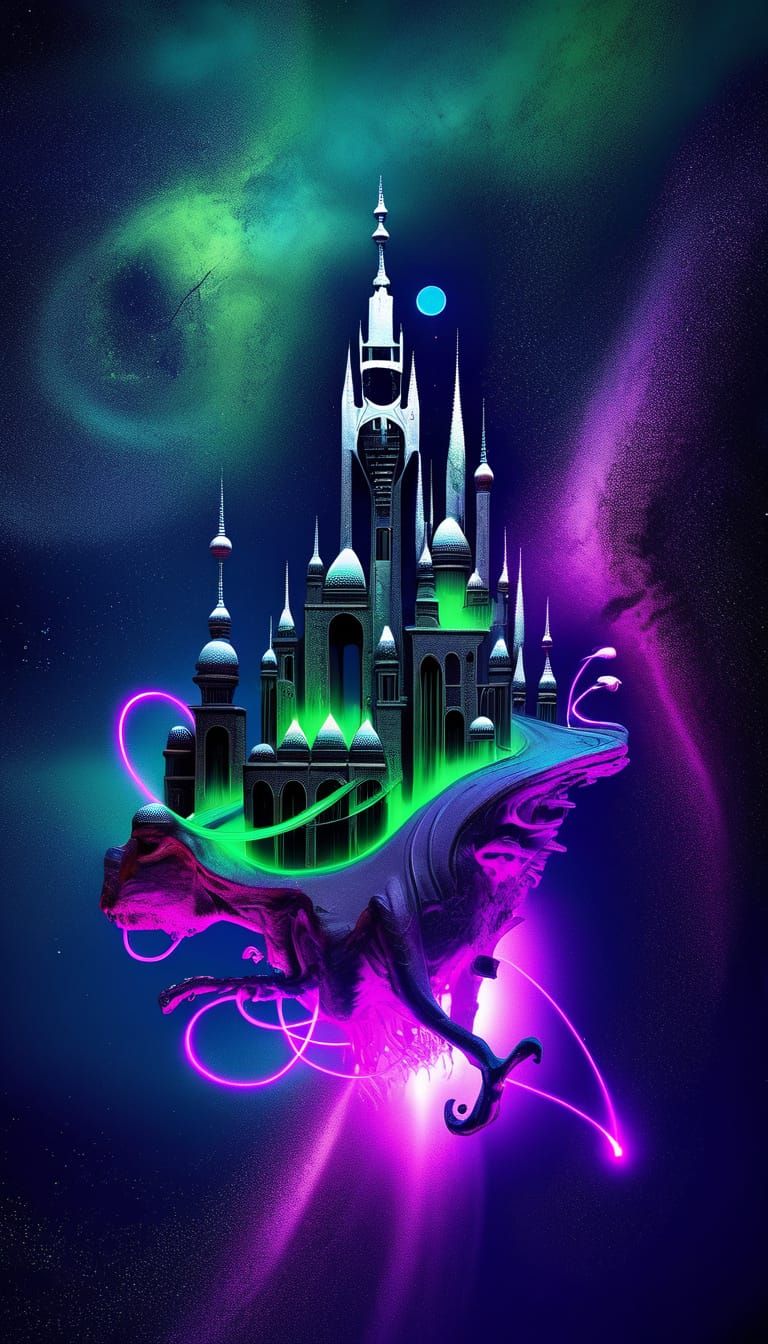 Surreal Gothic Castle in a Swirling Black Hole