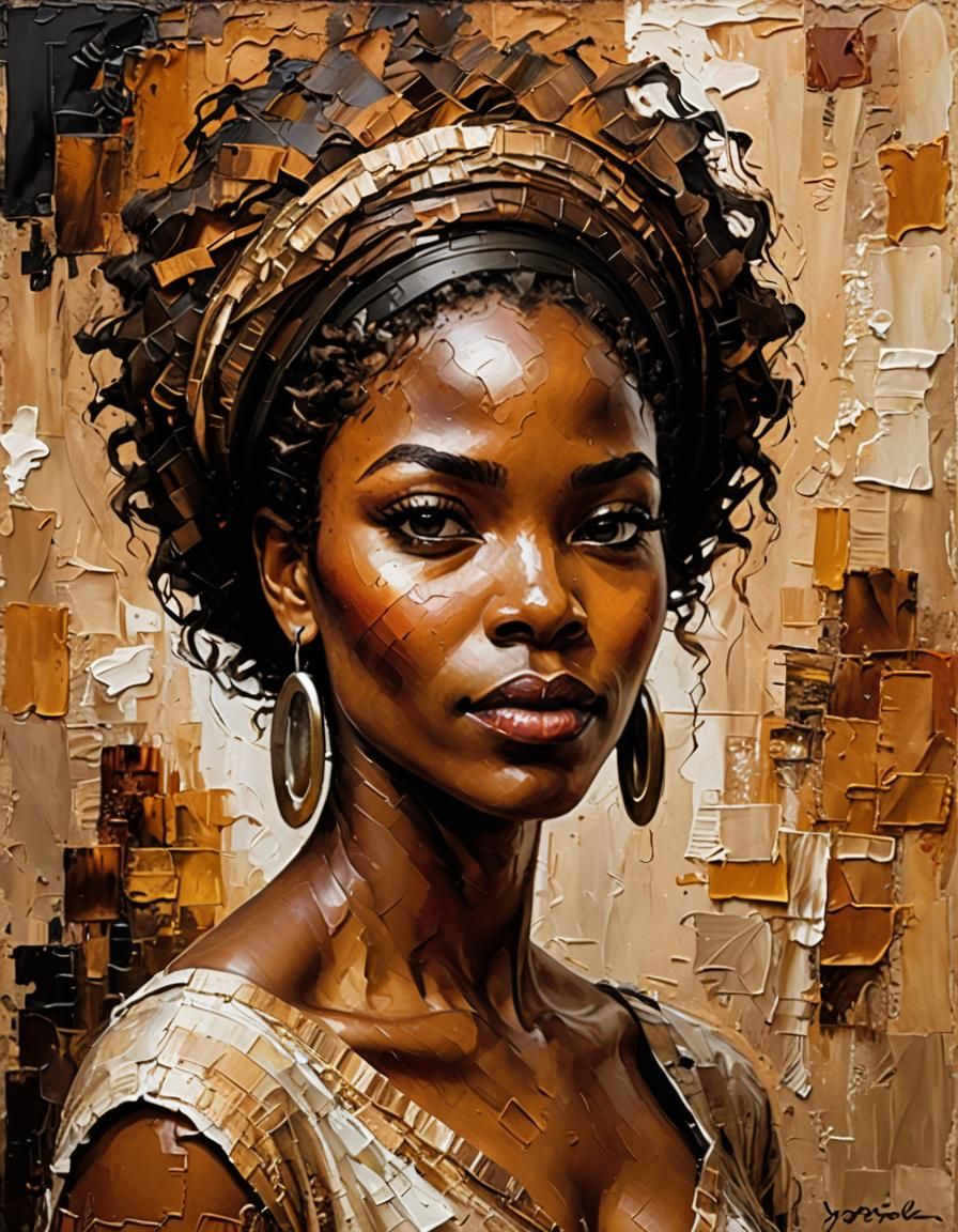 Textured Oil Painting of a Beautiful Black Woman