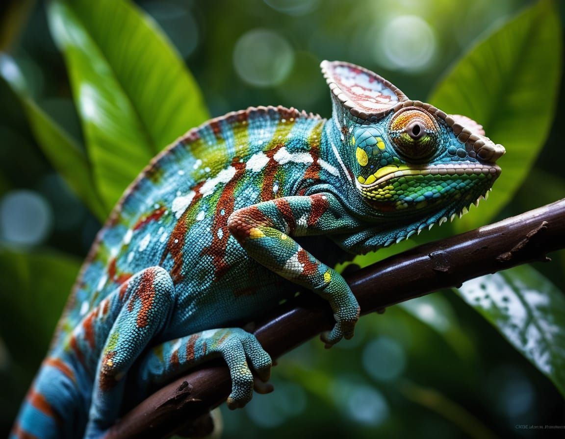 Macro Chameleon Portrait in a Rainforest