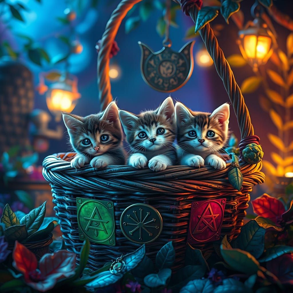 Whimsical Kittens in a Fantastical Basket Scene