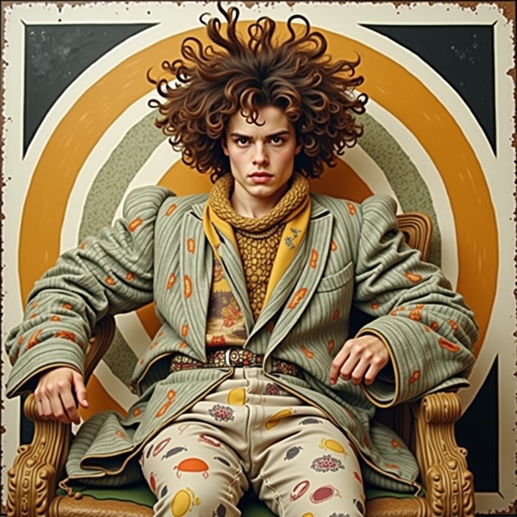 Harlequin Portrait in Collage Style with Curly Hair